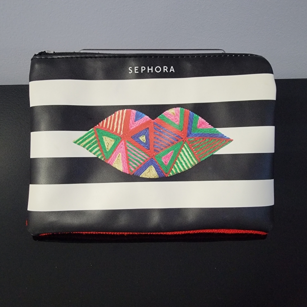 Sephora Split Faux Leather Cosmetic Makeup Zippered Bag